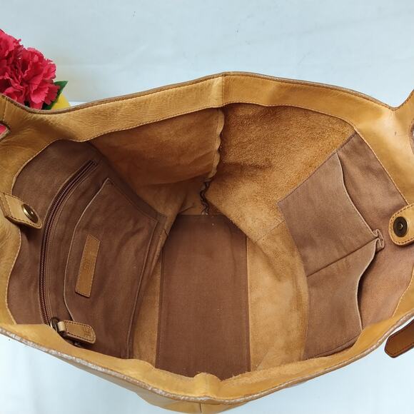 Frye Olive Tanned Tote In Brown Tan Leather Double Handle Large Bag - Picture 10 of 16